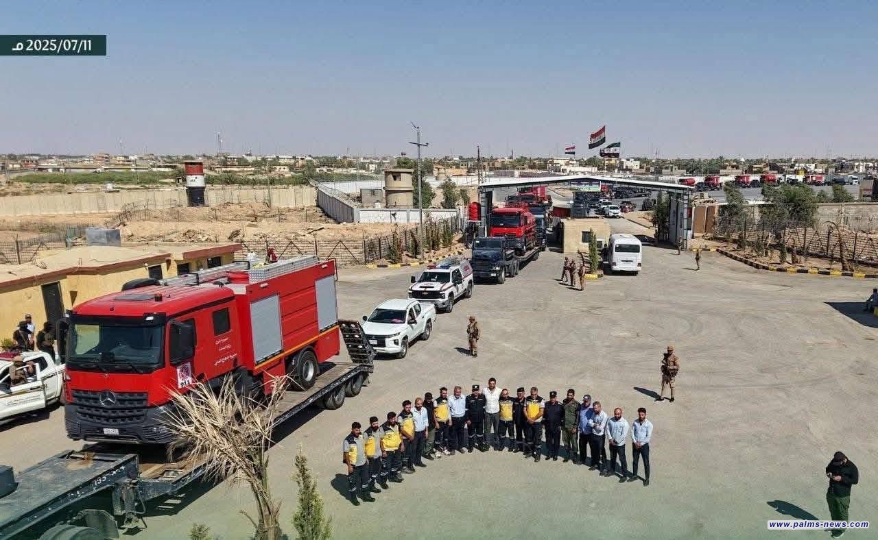 أسطول من سيارات الإطفاء العراقية تغادر الحدود باتجاه سوريا لإطفاء حرائق اللاذقية.