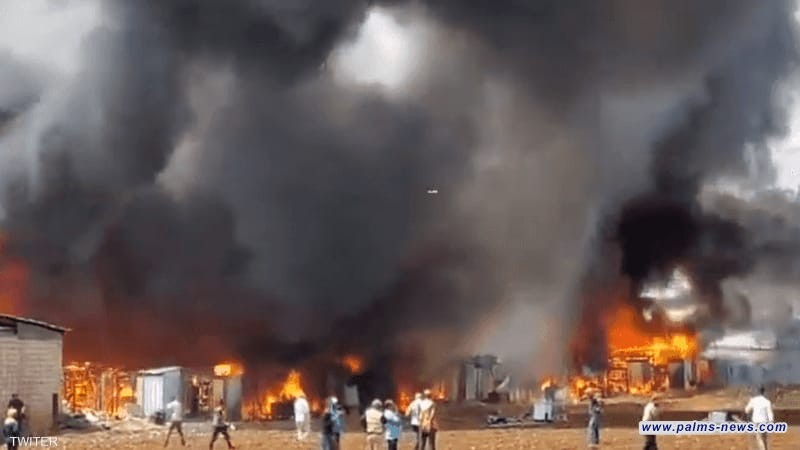 اندلاع حريق ضخم في مخيم للاجئين السوريين في لبنان