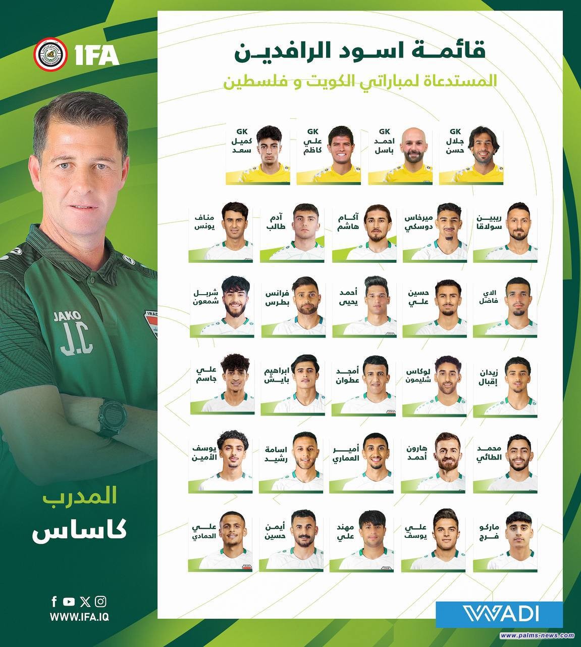 قائمة منتخبنا الوطني لمواجهتي الكويت وفلسطين ضمن التصفيات المؤهلة إلى نهائيات كأس العالم 2026