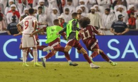 قطر تتأهل الى نهائيات كأس العالم للمرة الثانية في تاريخها بعد فوزها على منتخب الامارات بهدفين مقابل هدف واحد